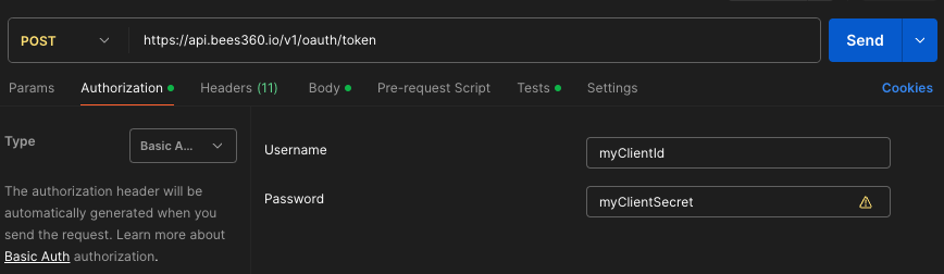 Request authorization header in postman when acquiring token