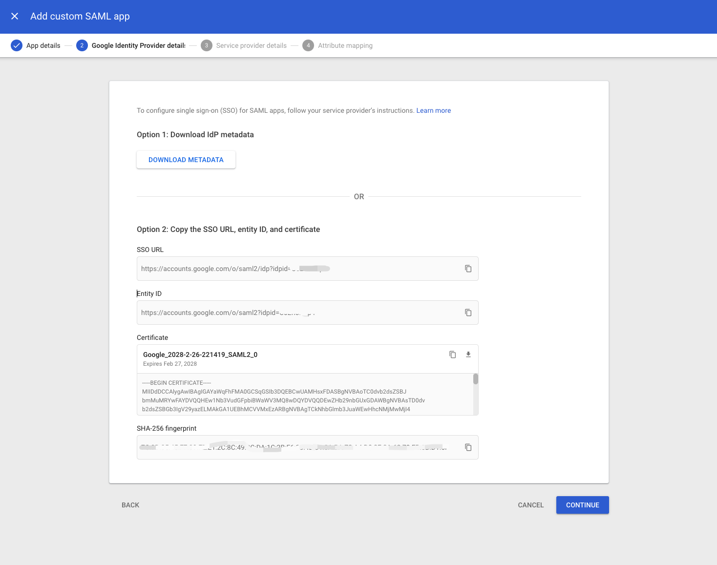 Google IdP details