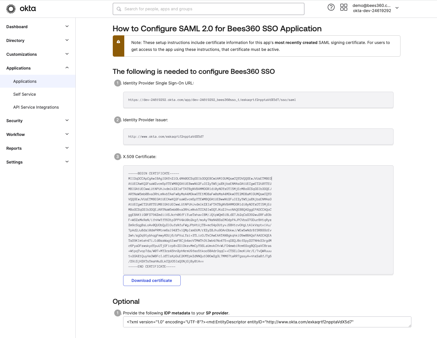 Okta IdP Metadata